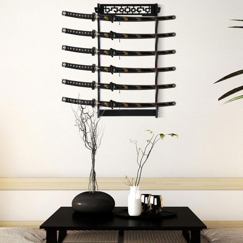 Barydat Katana Sword Holder Stand Wall Mount Katana Samurai Sword Display Rack Hanger Gifts for Japanese Wakizashi Hobby Collection for Men(6 Tier) - Image 3